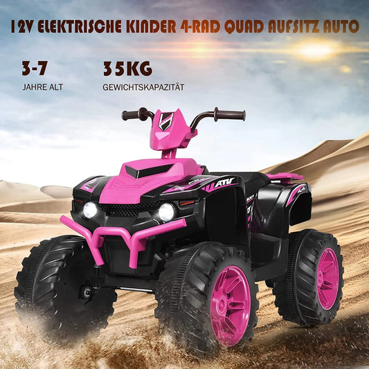 12V electric children's quad with headlight mini electric quad with music & horn pink