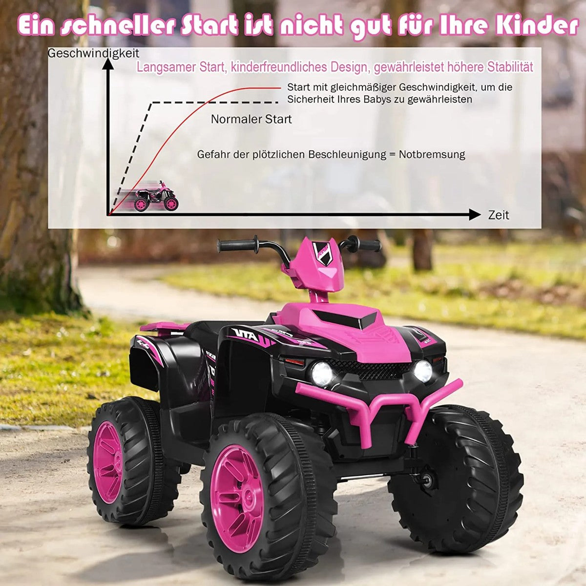 12V electric children's quad with headlight mini electric quad with music & horn pink