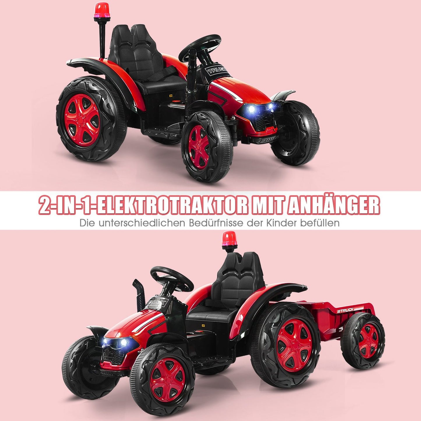12V tractor children's ride-on tractor with removable trailer 151 x 68 x 70 cm red