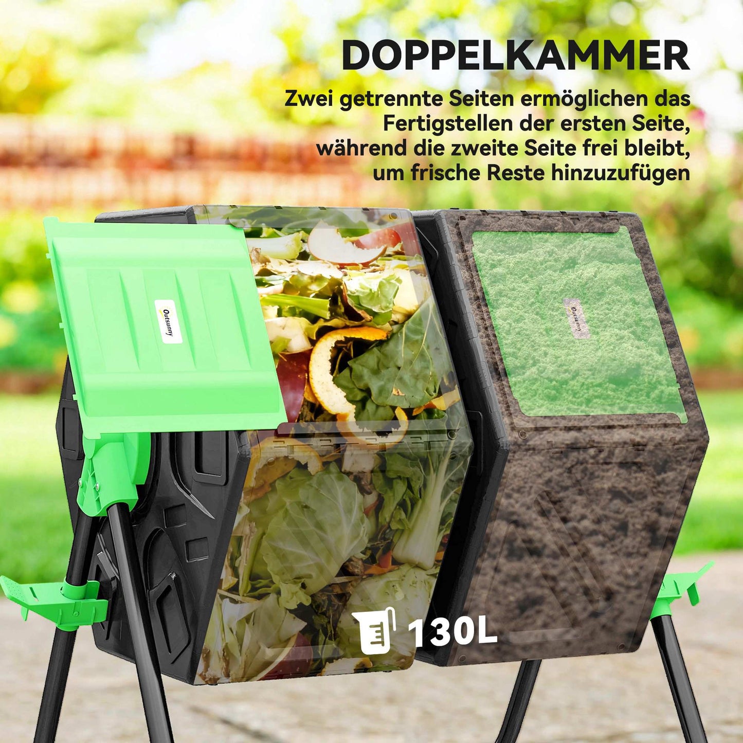 130L Dual Chamber Compost Bin with 24 Vent Holes