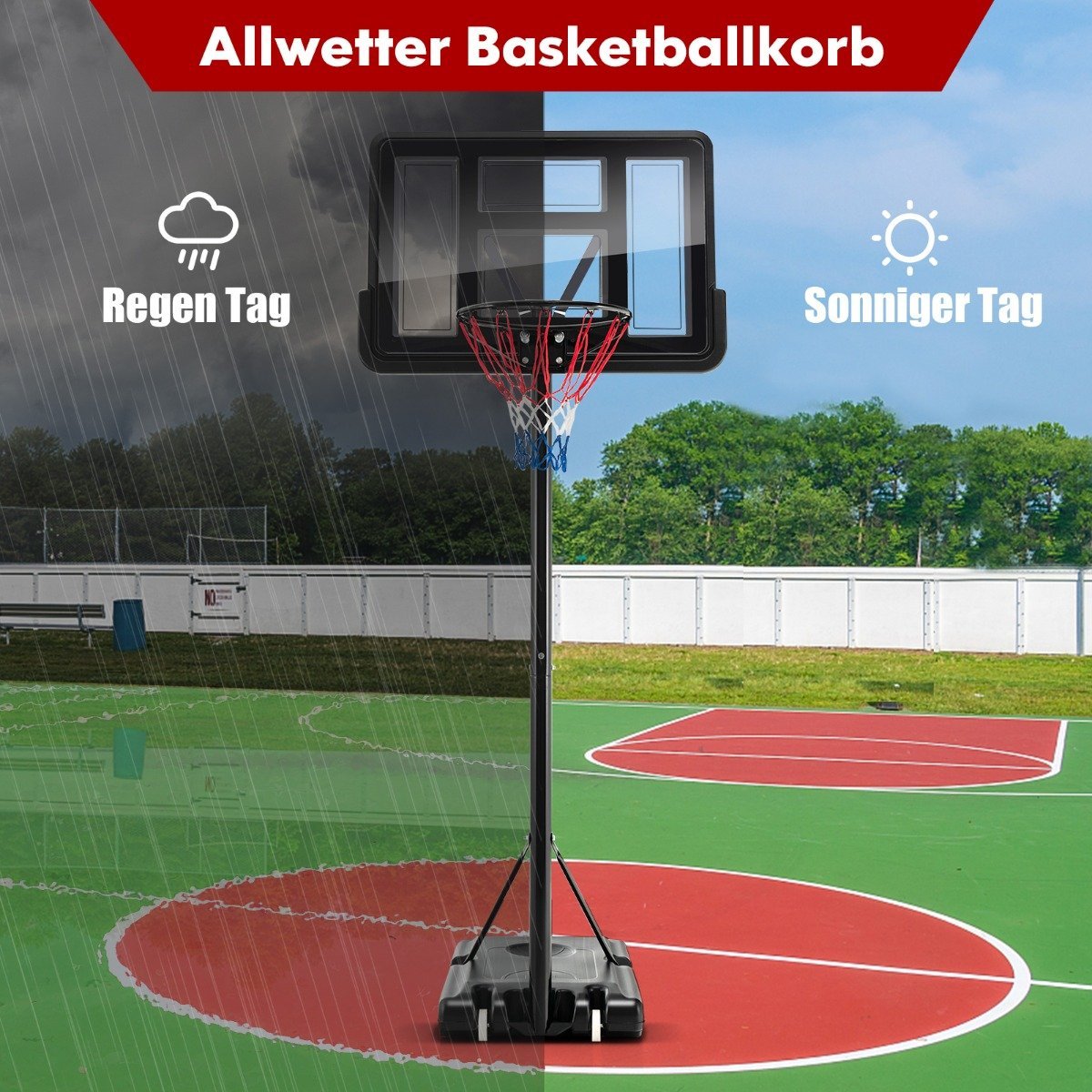 130 cm - 305 cm height-adjustable basketball hoop with stand & 2 wheels basket stand black