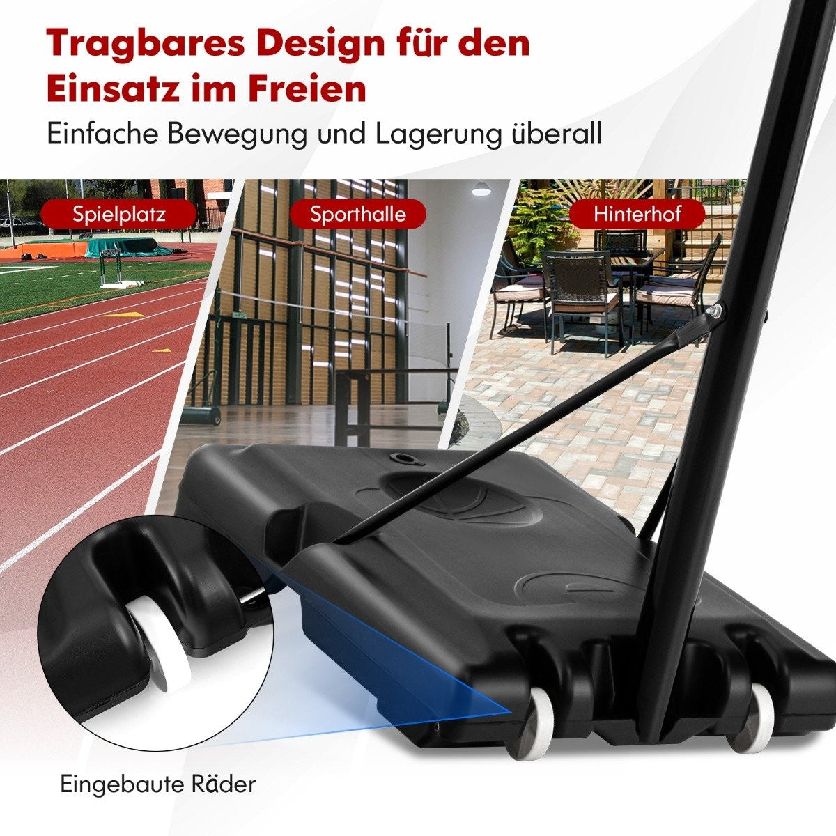 130 cm - 305 cm height-adjustable basketball hoop with stand & 2 wheels basket stand black
