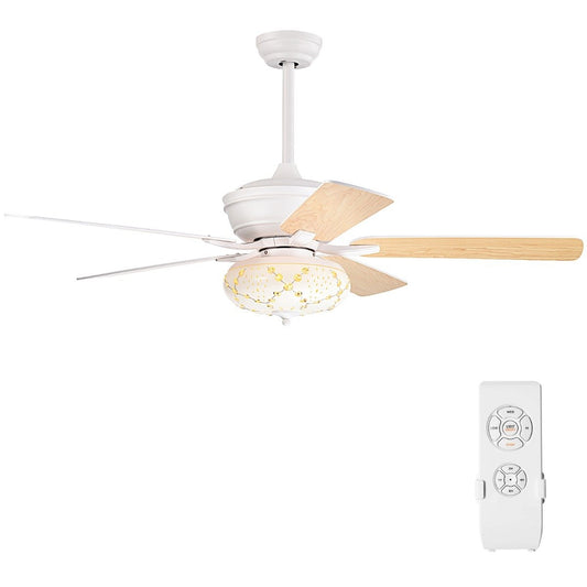 132cm ceiling fan wood with lighting reversible fan with lamp 4H timer white