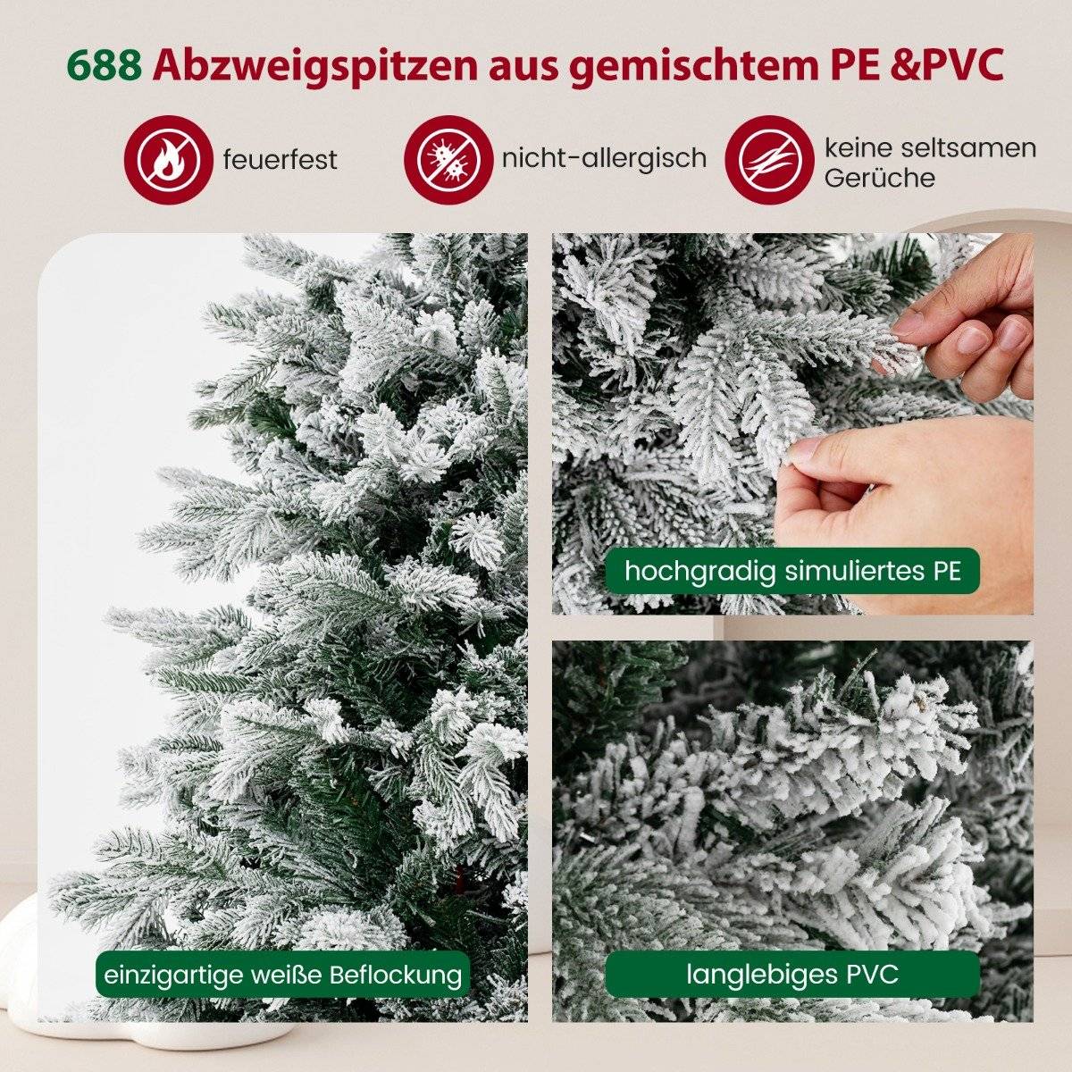 135cm Artificial Christmas Tree with Snow & 688 Mixed Branch Tips Christmas Tree