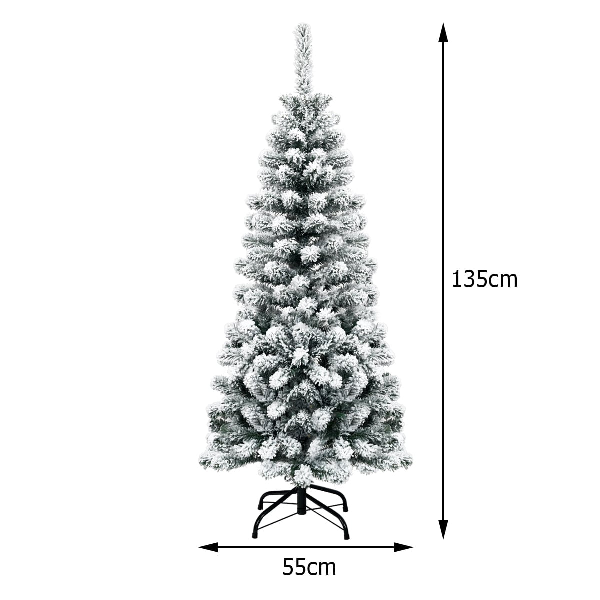 135 cm Artificial Pencil Christmas Tree with Snow, 150 LEDs