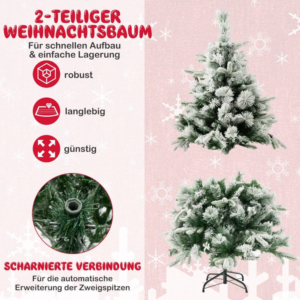 136cm Artificial Christmas Tree with Snow & 150 Warm White LED Lights Green
