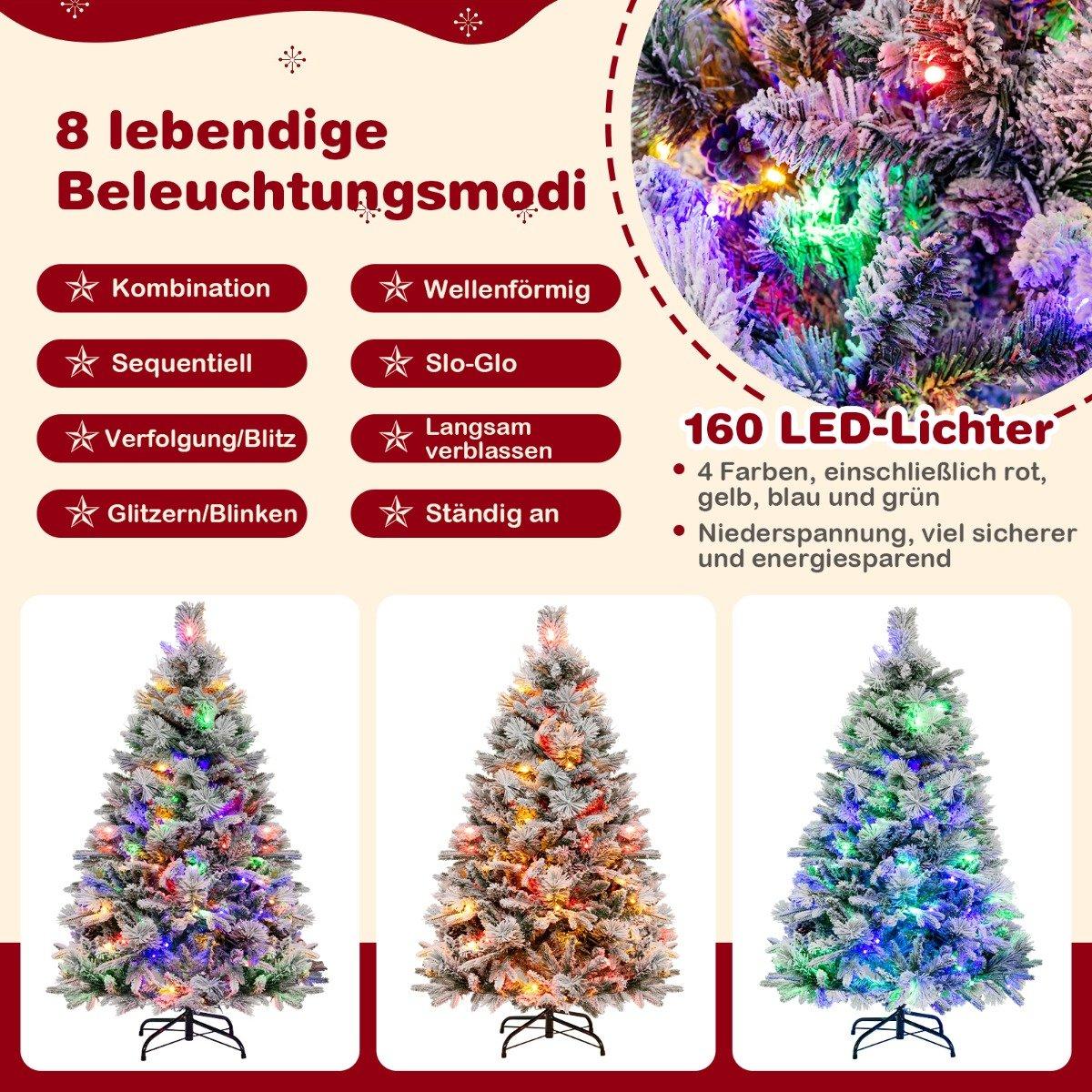 136 cm Artificial Christmas Tree with Snow & 8 Light Modes