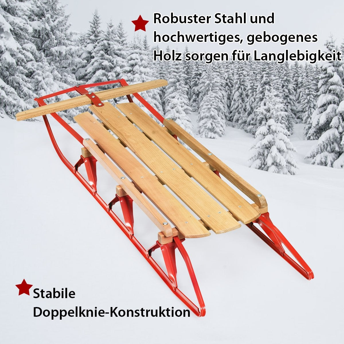 137 cm sledge Davos toboggan wood & metal 150 kg loadable for children and adults