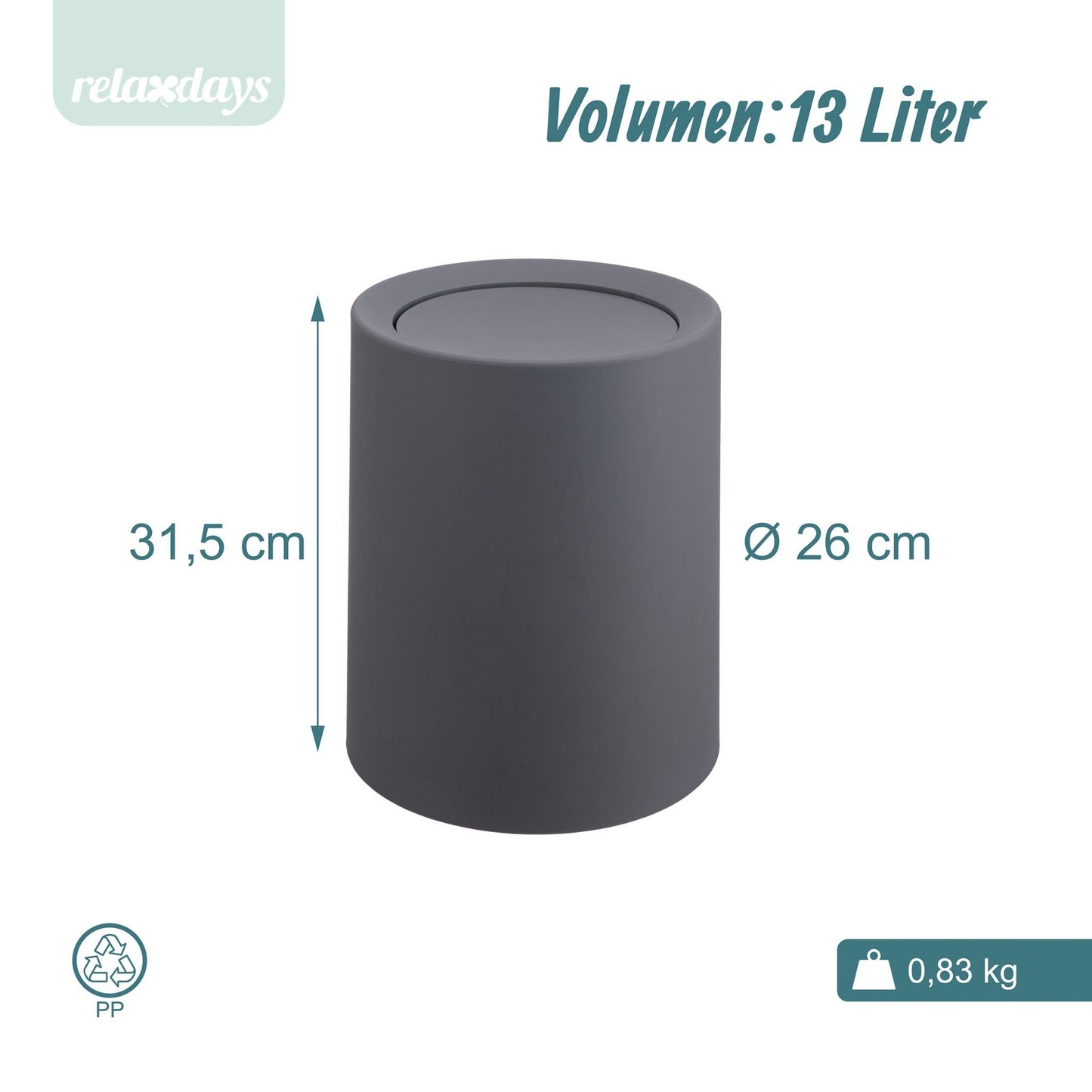 13L Swing-Lid Plastic Bin – Bathroom/Kitchen Use