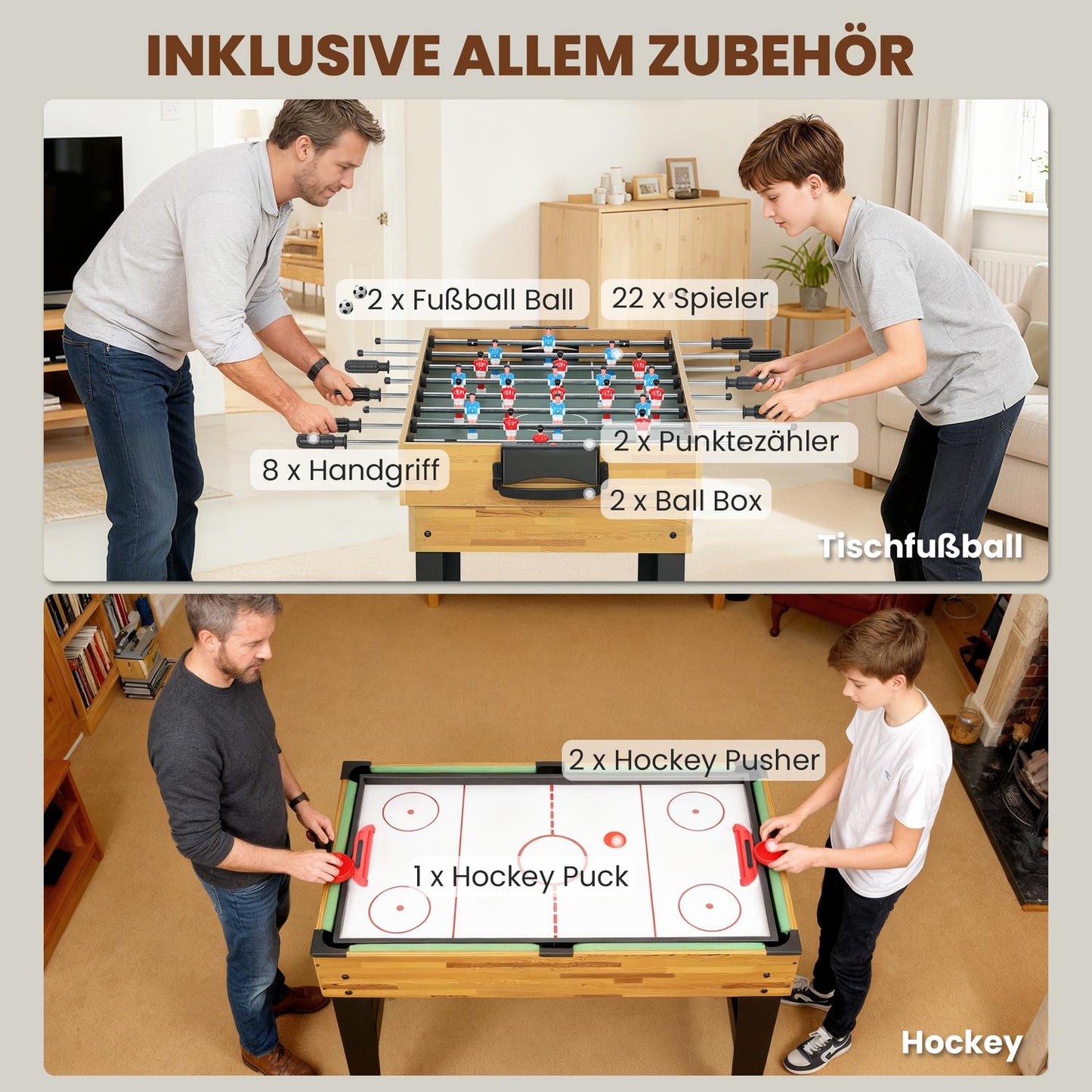 13-in-1 Game Table, Foosball, Chess, Billiards, MDF