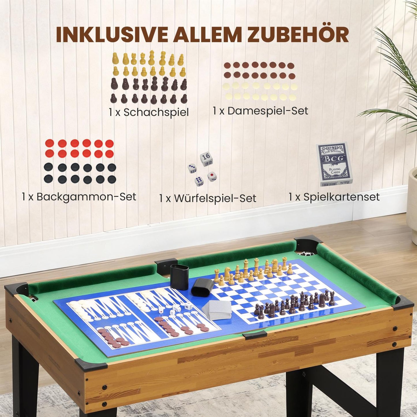 13-in-1 Game Table, Foosball, Chess, Billiards, MDF