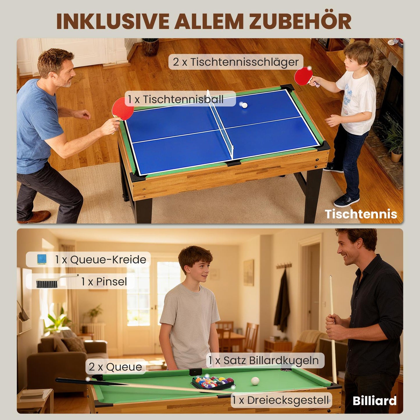 13-in-1 Game Table, Foosball, Chess, Billiards, MDF