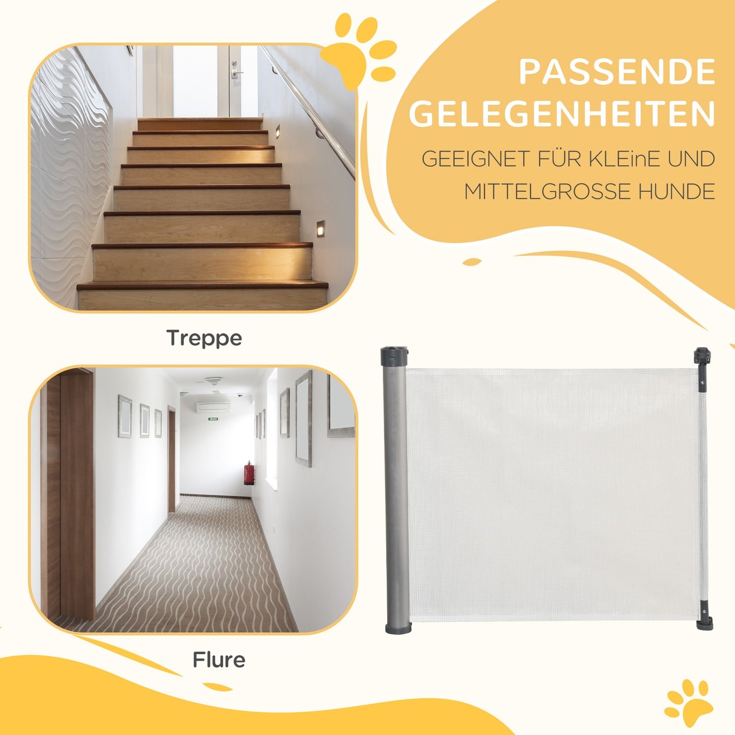 Retractable 140 cm stair gate, roll-up, one-handed operation
