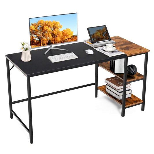 140 cm desk with shelves & splice plate computer table office table PC table brown
