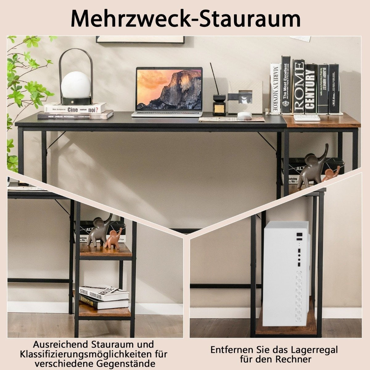 140 cm desk with shelves & splice plate computer table office table PC table brown