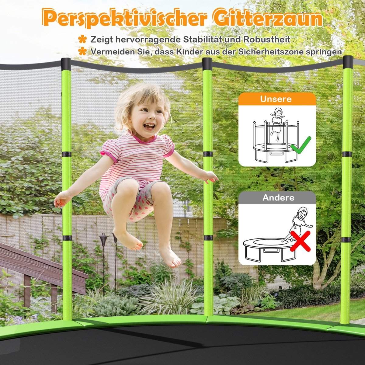 Ø140cm garden trampoline with safety net trampoline can hold up to 135KG for children aged 3 and over green