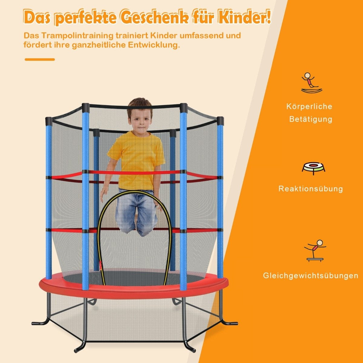 Ø140cm garden trampoline with safety net trampoline can hold up to 135 kg for children aged 3 and over, navy blue