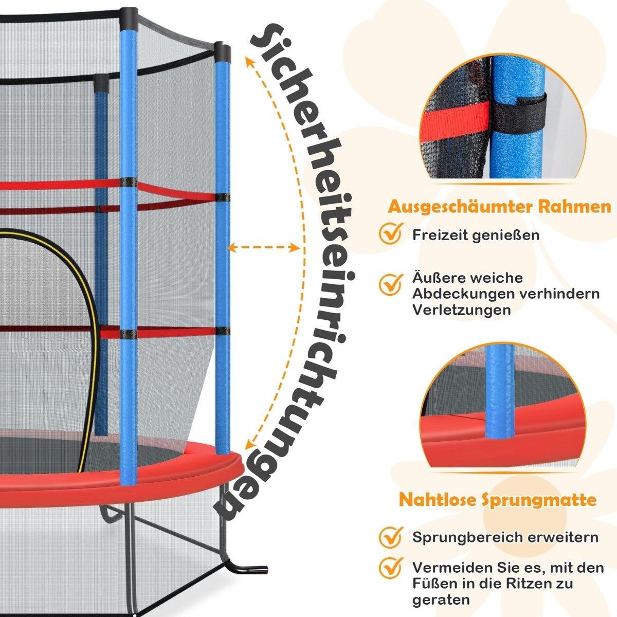 Ø140cm garden trampoline with safety net trampoline can hold up to 135 kg for children aged 3 and over, navy blue