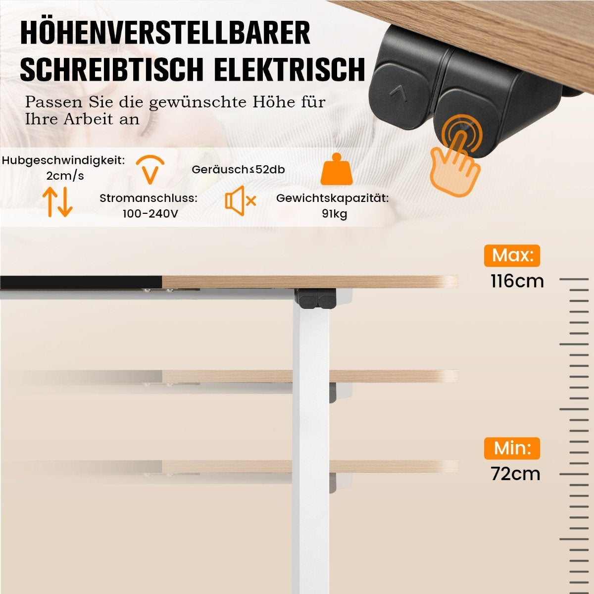140 x 70 cm Electric Height Adjustable Desk Natural