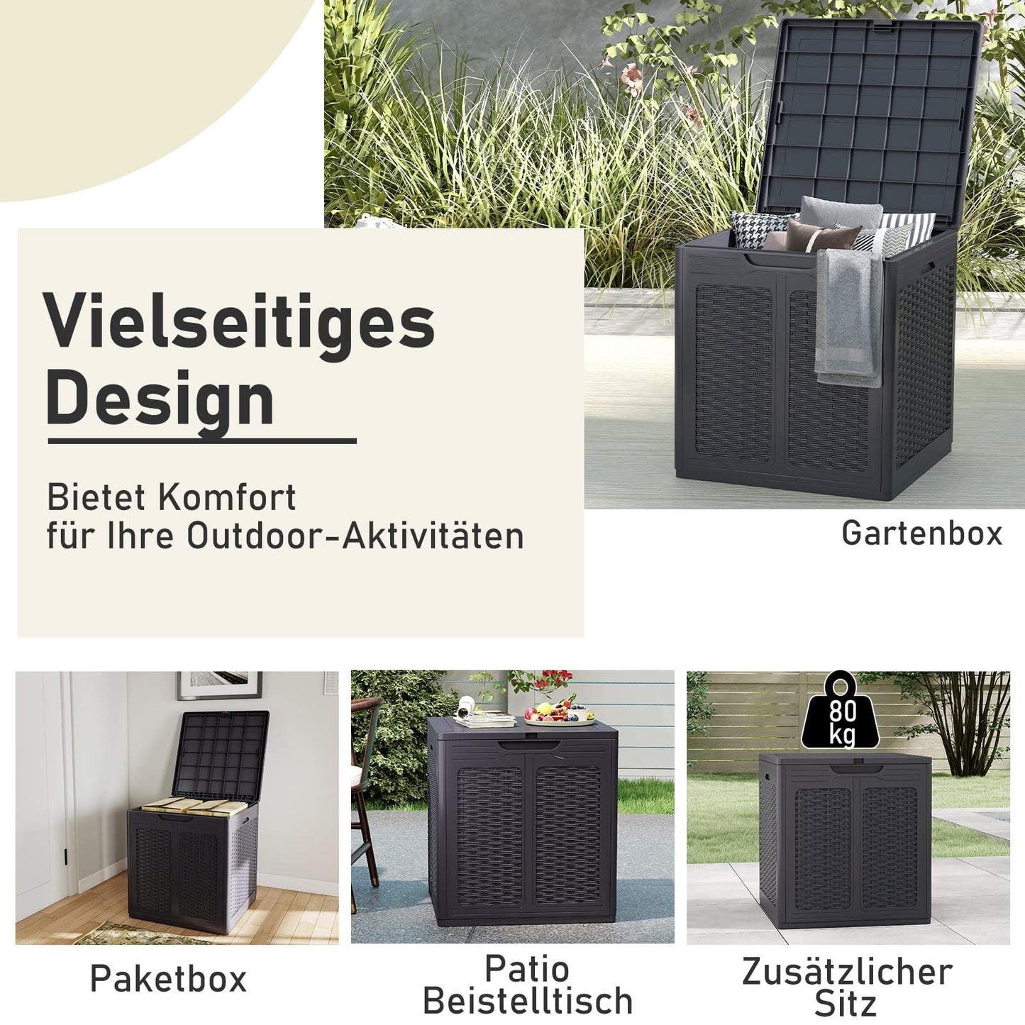 145L Outdoor Storage Box, Weatherproof, Rattan Design