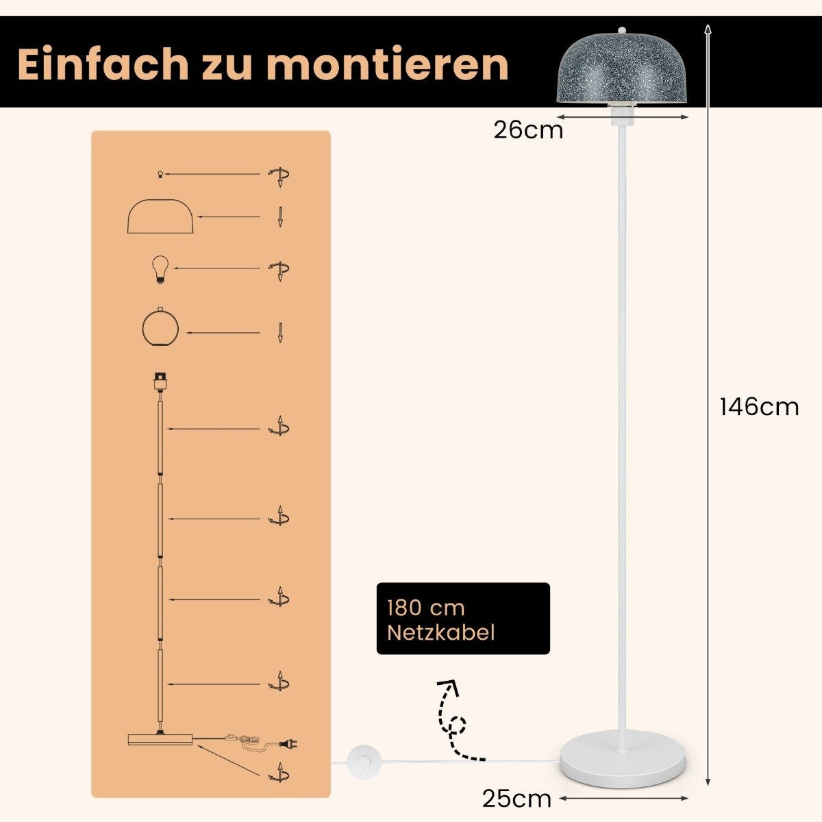 146cm floor lamp with foot switch & E27 bulb base & lampshade floor lamp