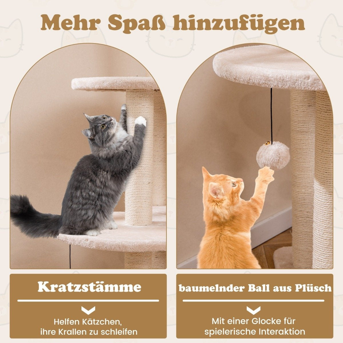 146 cm scratching post with cat cave & perch & cattail cat basket cat tree
