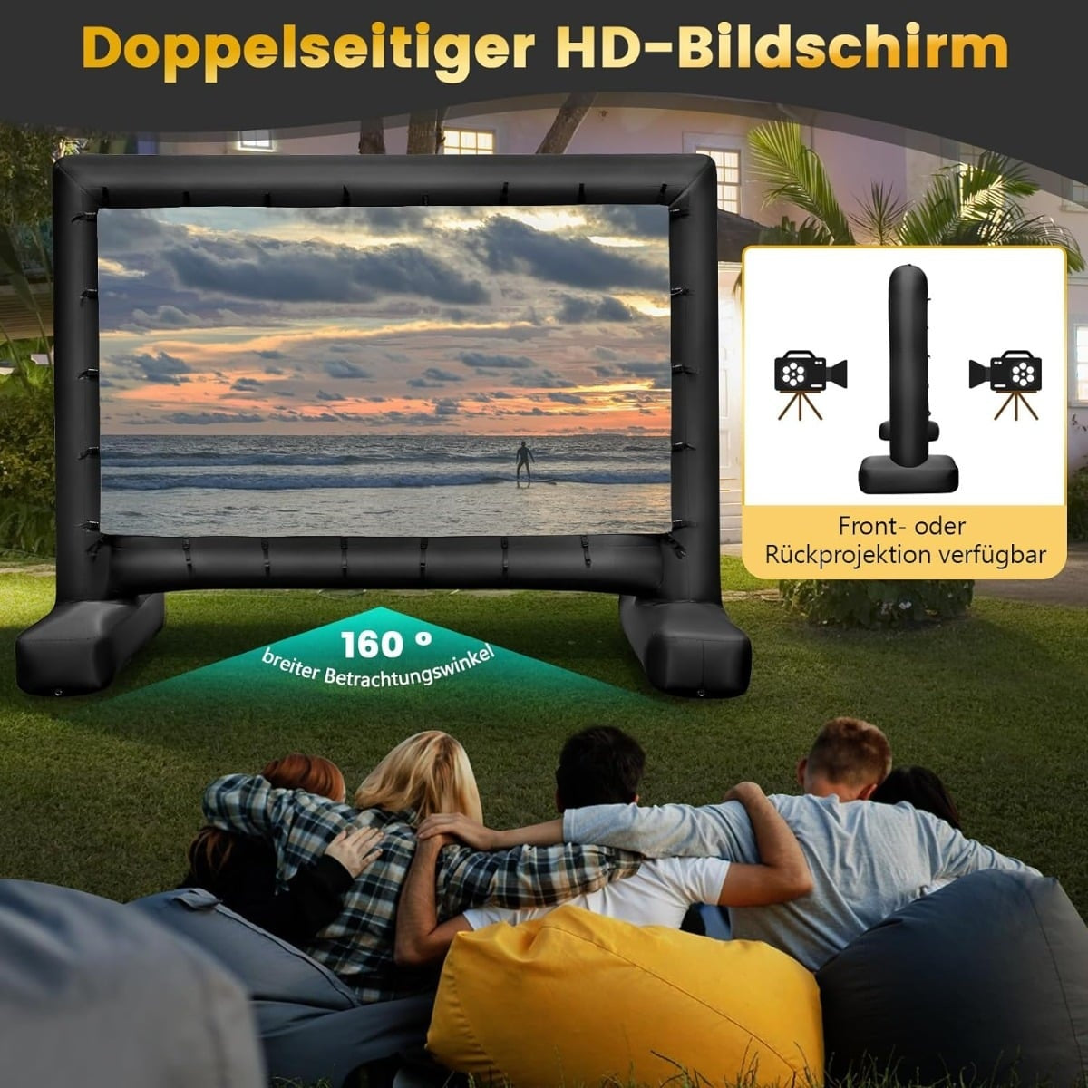 147-Inch Inflatable Projector Screen, 16:9, 4K HD, Dual-Sided