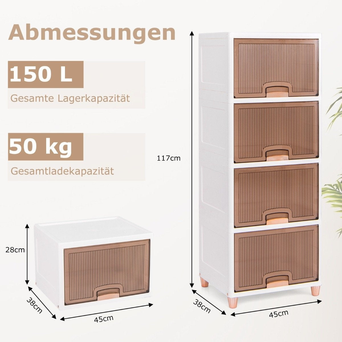 150 L storage box with magnetic doors, set of 4, stackable plastic box, white