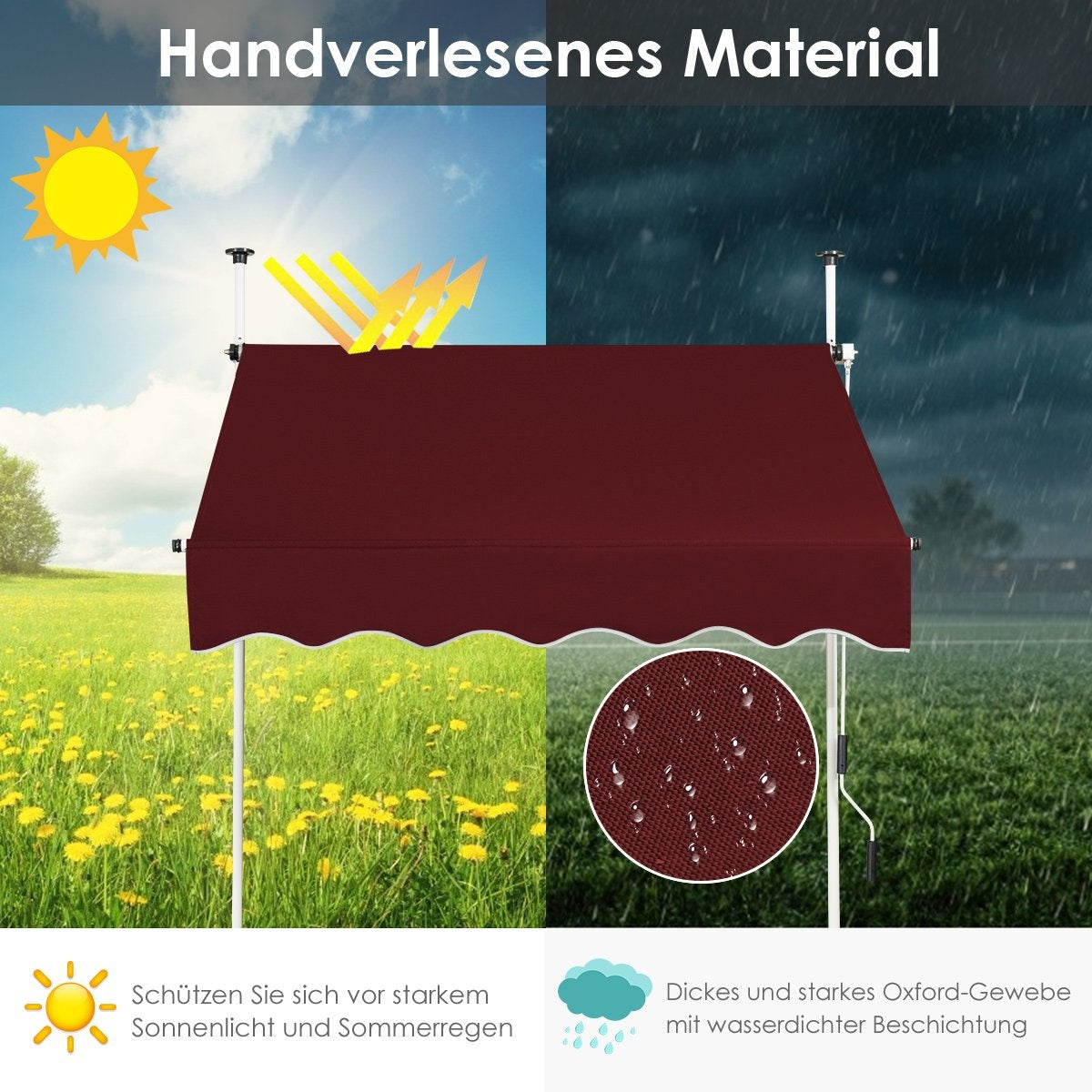 150 cm Adjustable Balcony Awning, UV-Resistant, Red