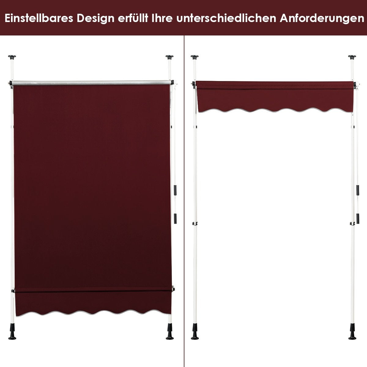 150 cm Adjustable Balcony Awning, UV-Resistant, Red