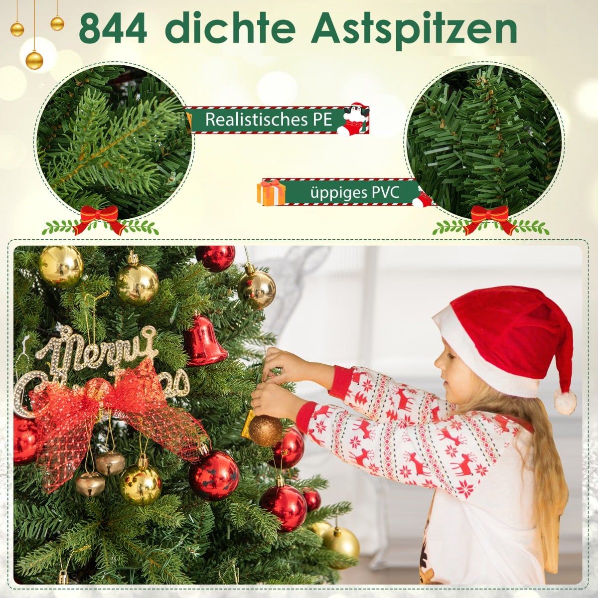 150 cm Artificial Christmas Tree with LED Lights, 11 Modes