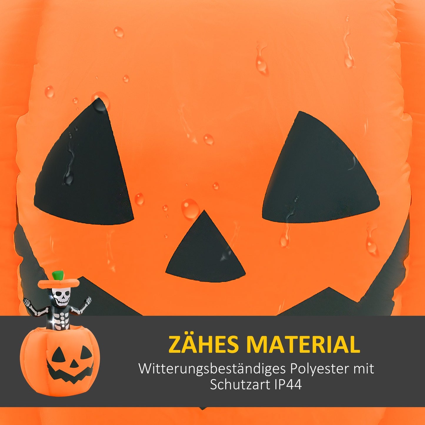 Inflatable 150 cm Halloween pumpkin with skeleton & LED lights