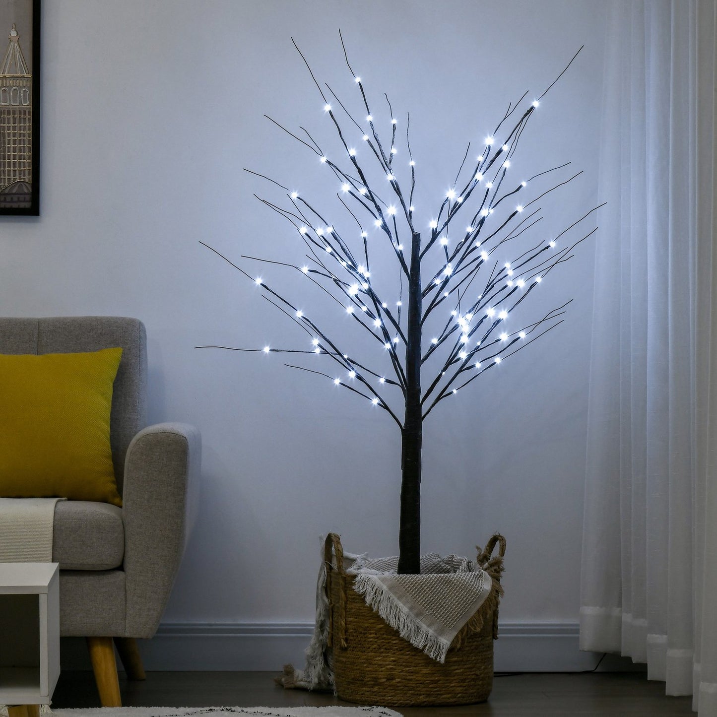 Artificial birch, 150 cm - LED light & snow