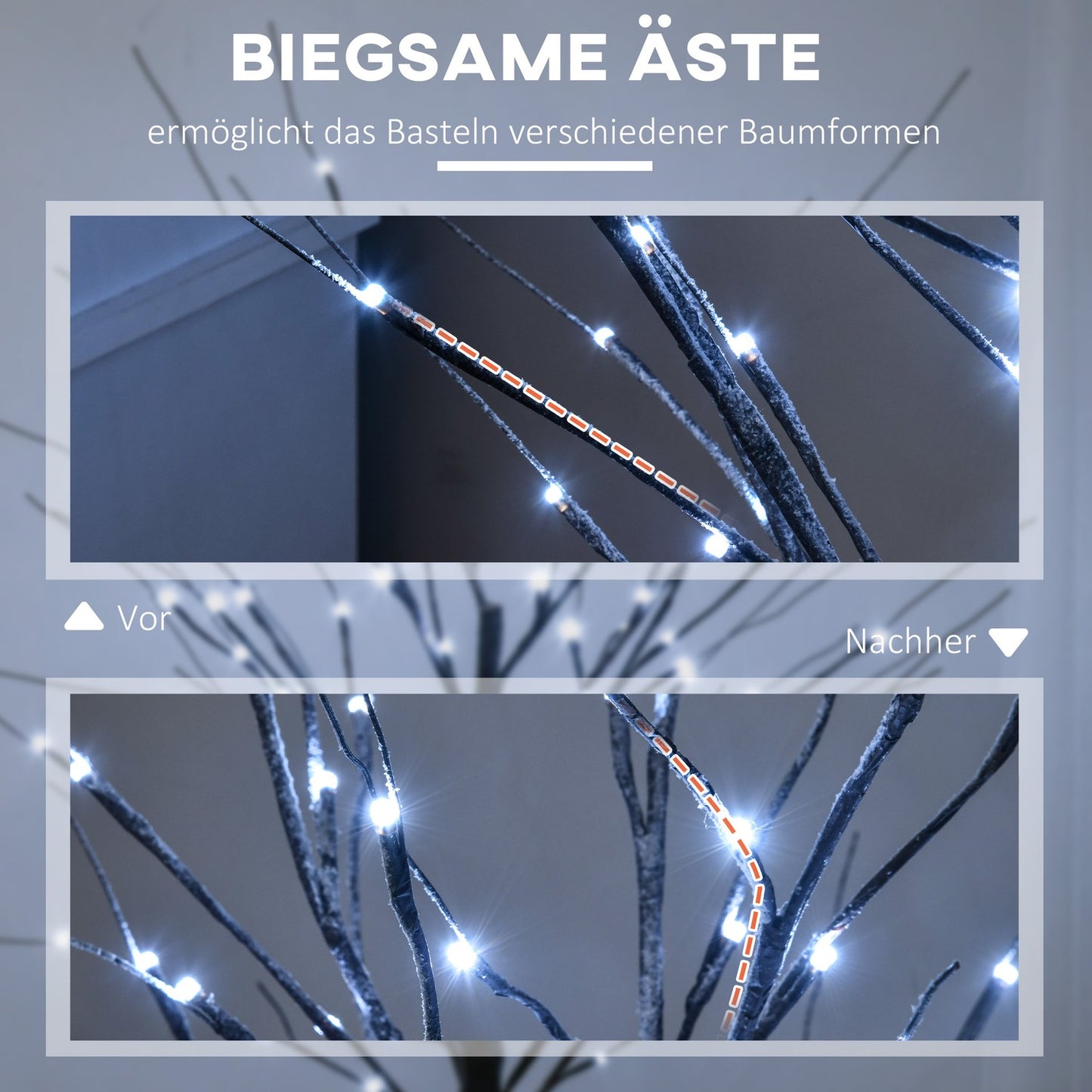 Artificial birch, 150 cm - LED light & snow