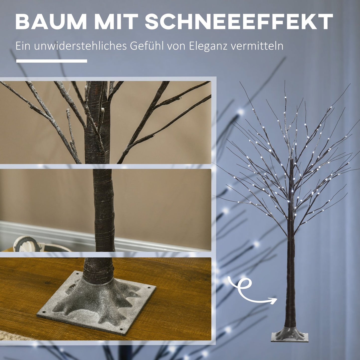 Artificial birch, 150 cm - LED light & snow