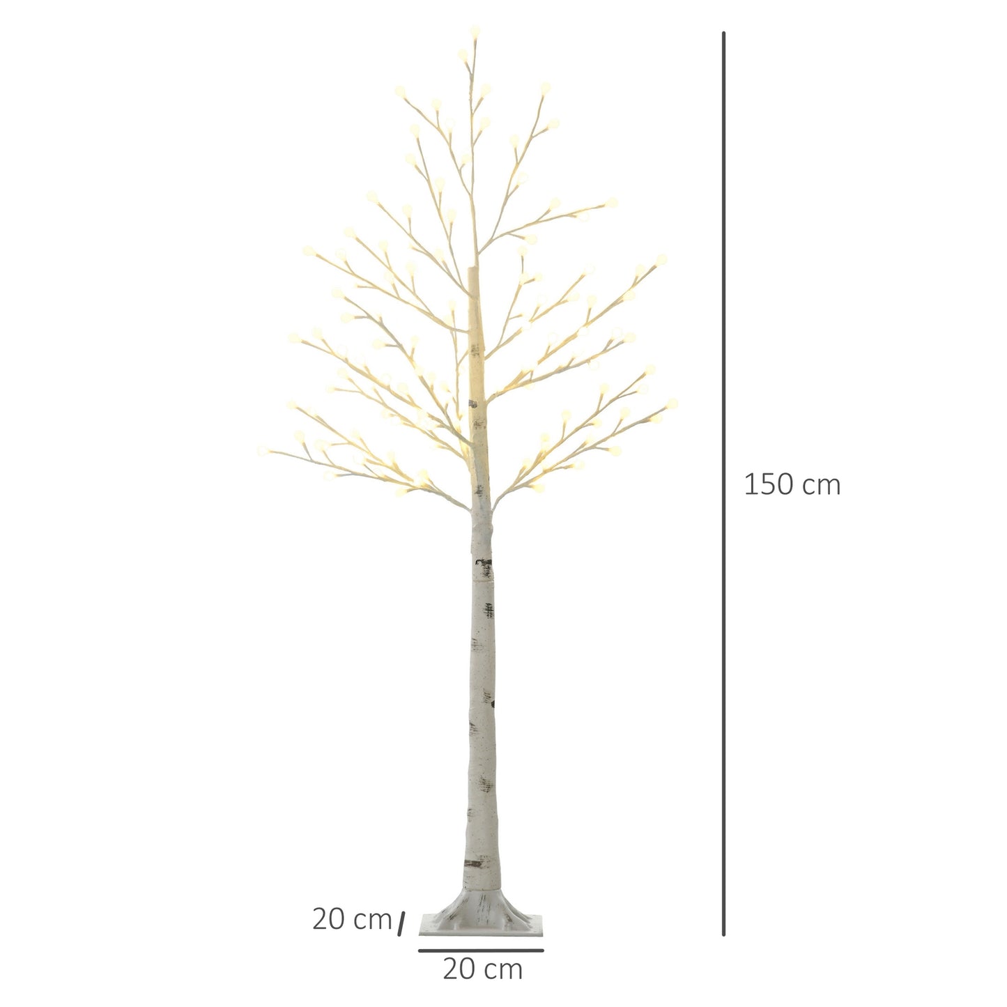 150 cm Birch LED tree, 120 warm white lights, 3 brightness levels