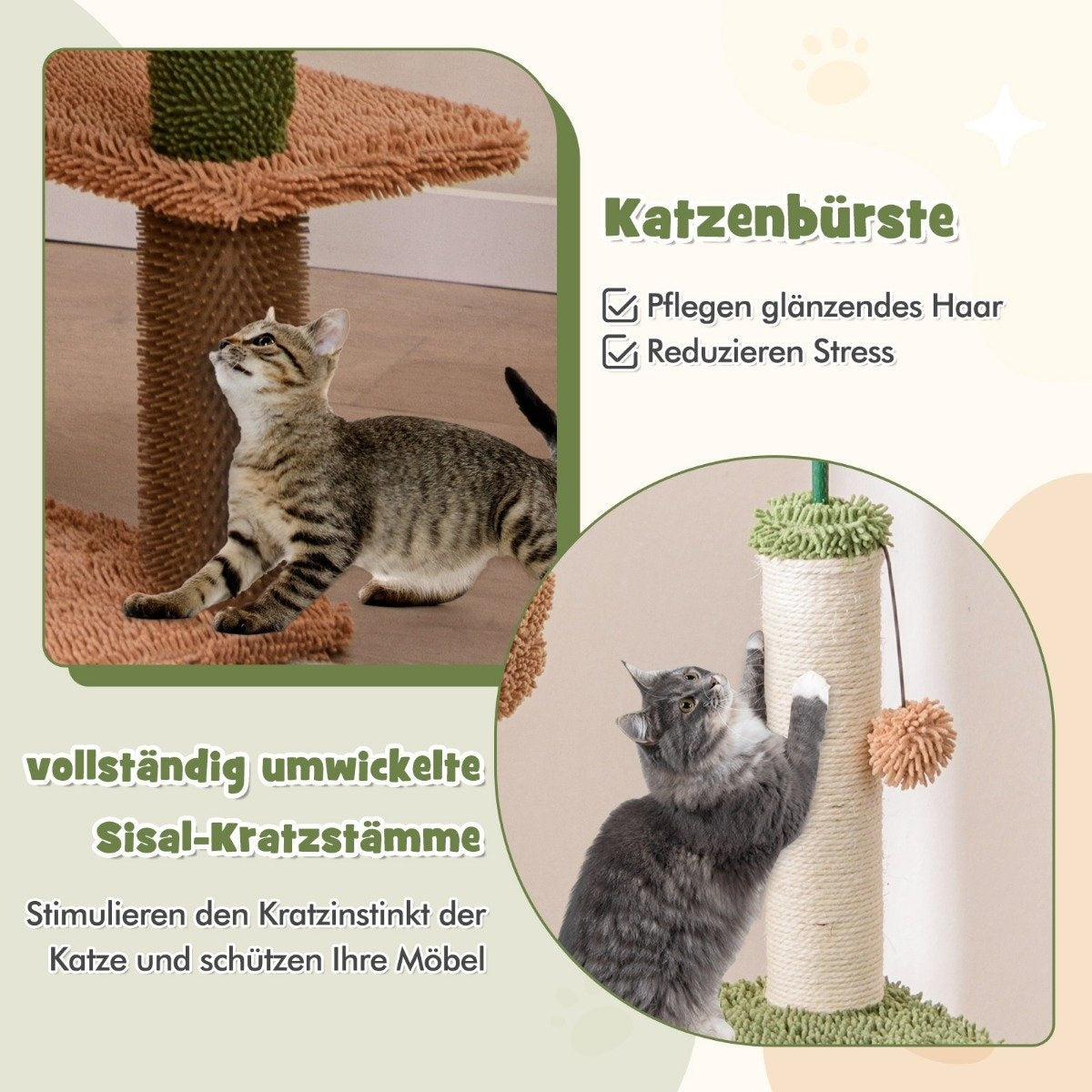 152 cm high scratching post for domestic cats, multi-story cat tower with sisal posts