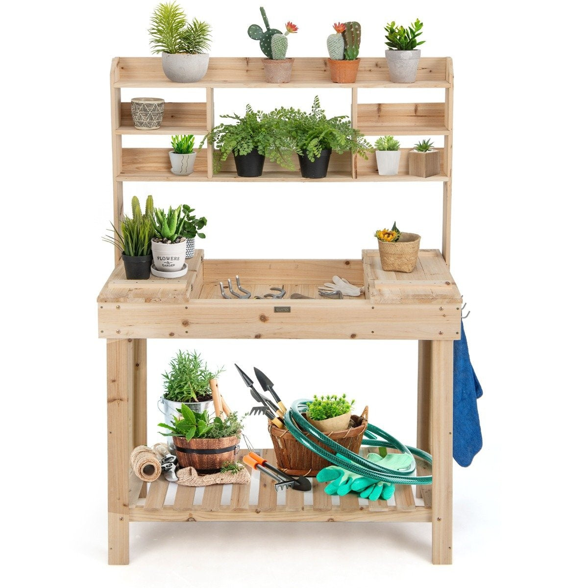 153cm large workbench gardening table plant table made of wood for patio garden greenhouse 150kg load capacity