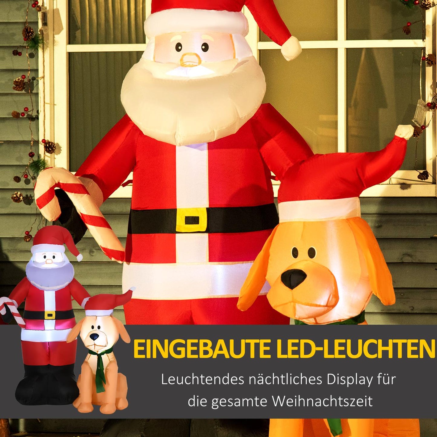 Inflatable 157cm Santa with dog, LED lights, waterproof