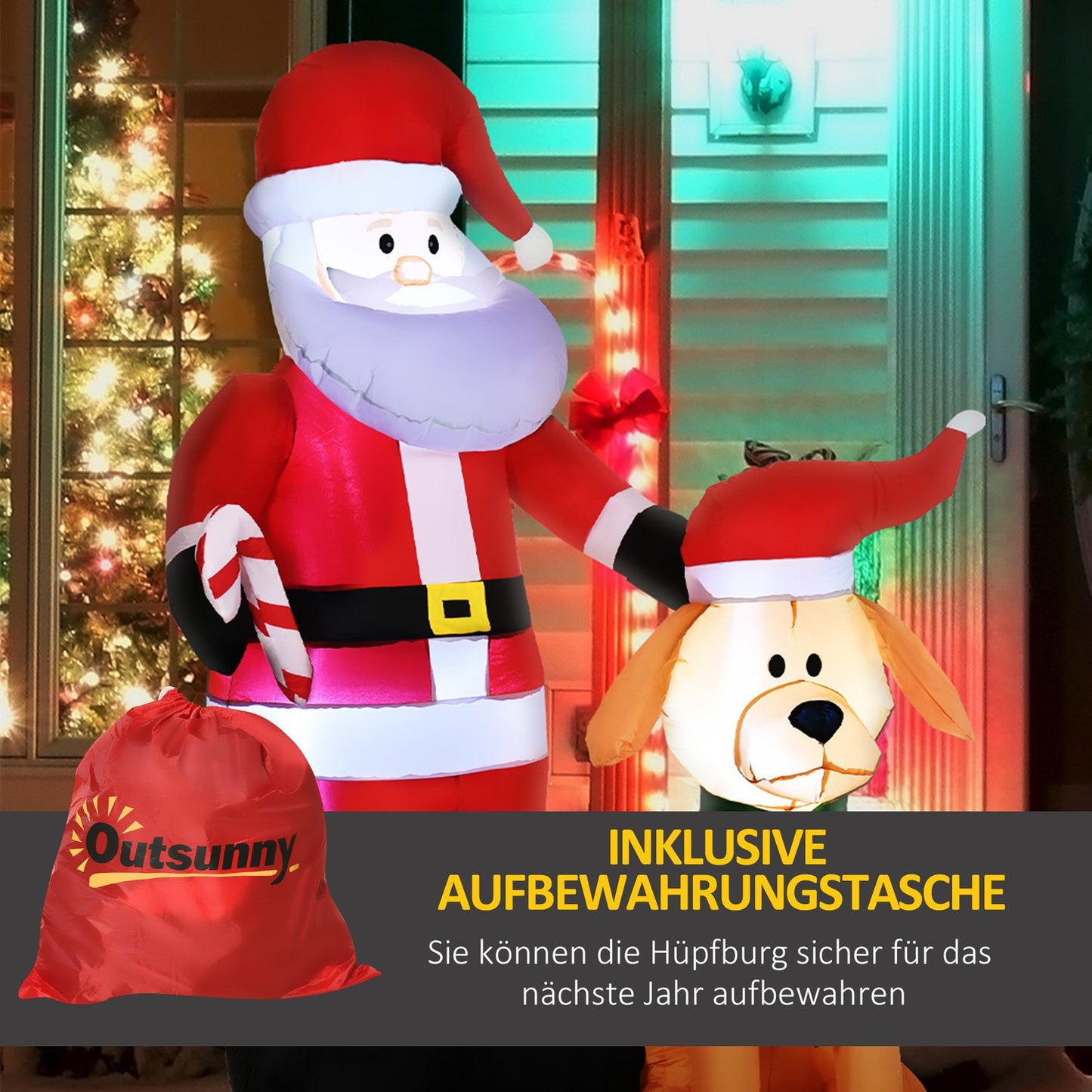 Inflatable 157cm Santa with dog, LED lights, waterproof
