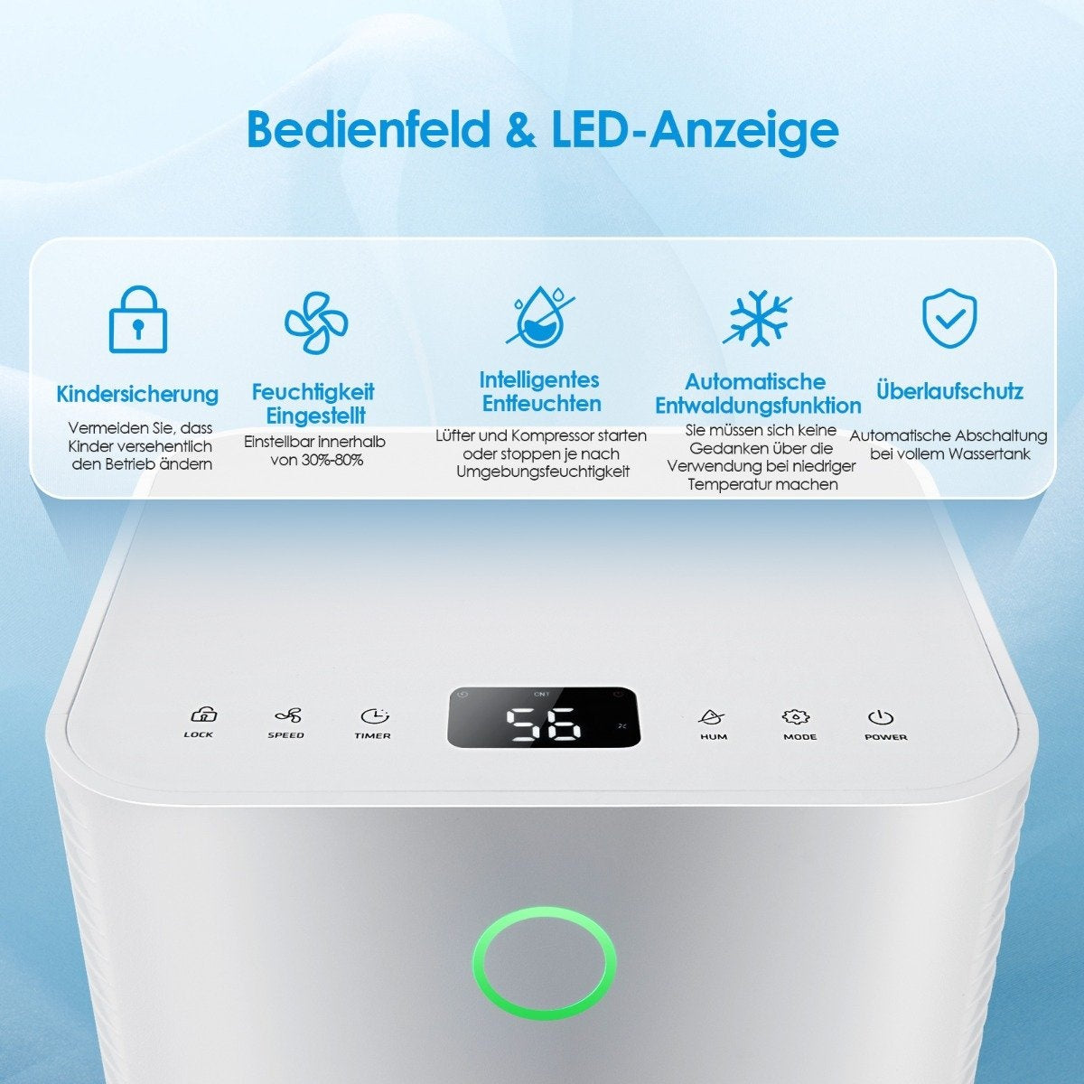 15㎡ Dehumidifier 15L Dehumidifier with 3 Modes Mobile Dehumidifier 25.5 x 22 x 45 cm White