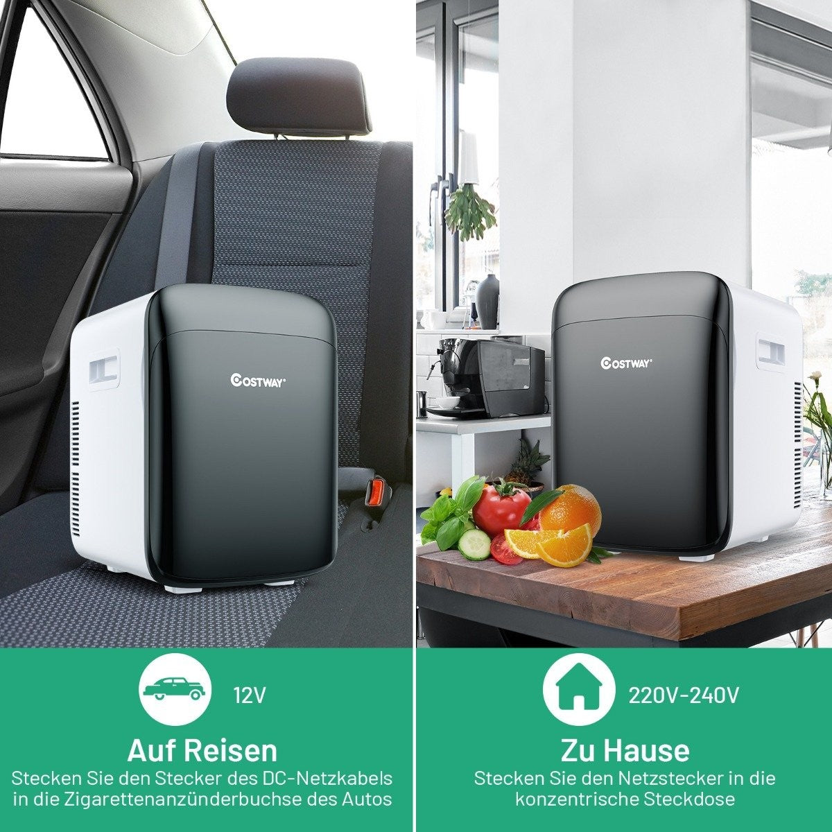 15 L Mini Fridge 2 in 1 Cooling and Heating Function Portable Freezer 27 x 33 x 38 cm White + Black Energy Class E
