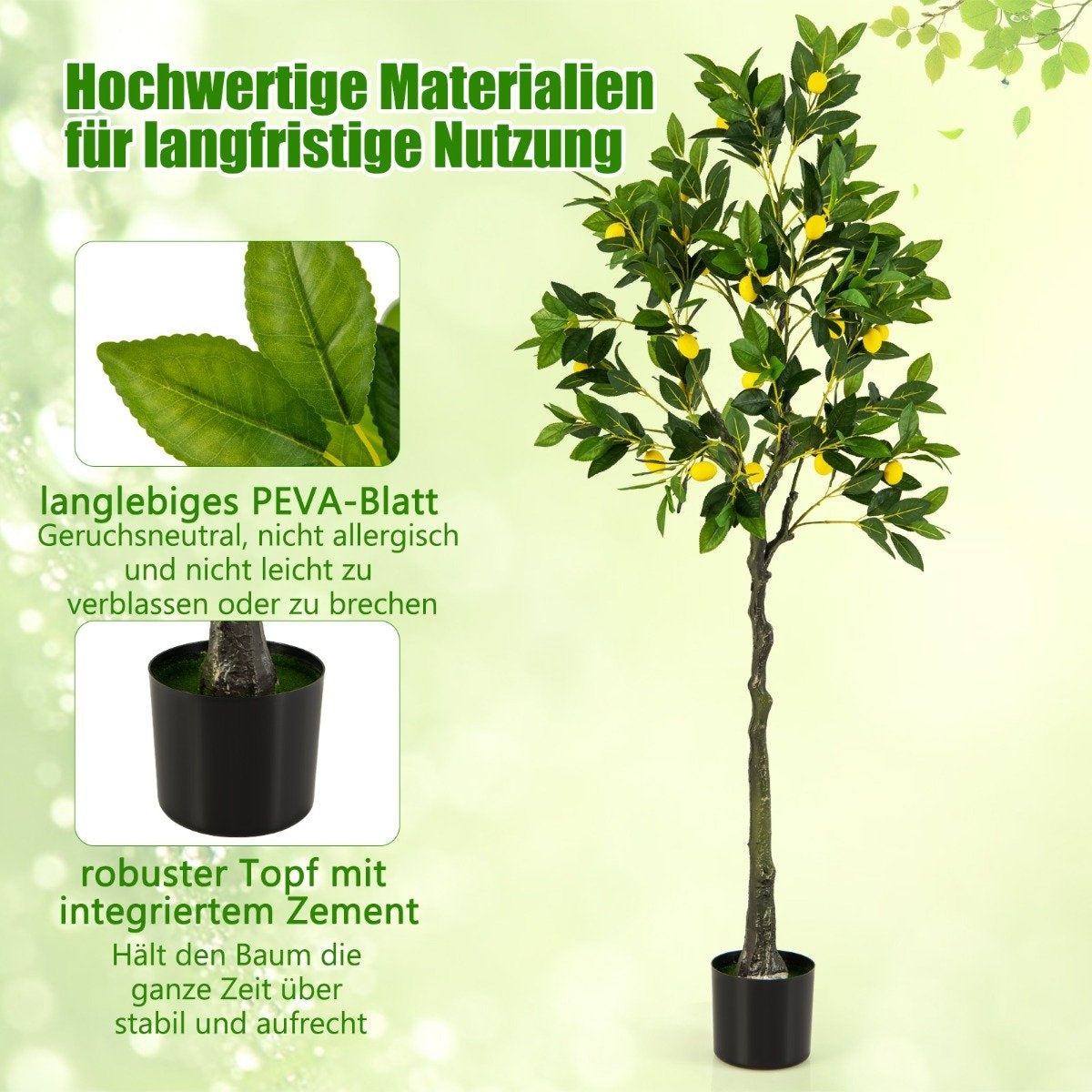 160 cm Artificial Lemon Tree with Pot & 27 Lemons Lime Tree Artificial Plant Citrus Plant