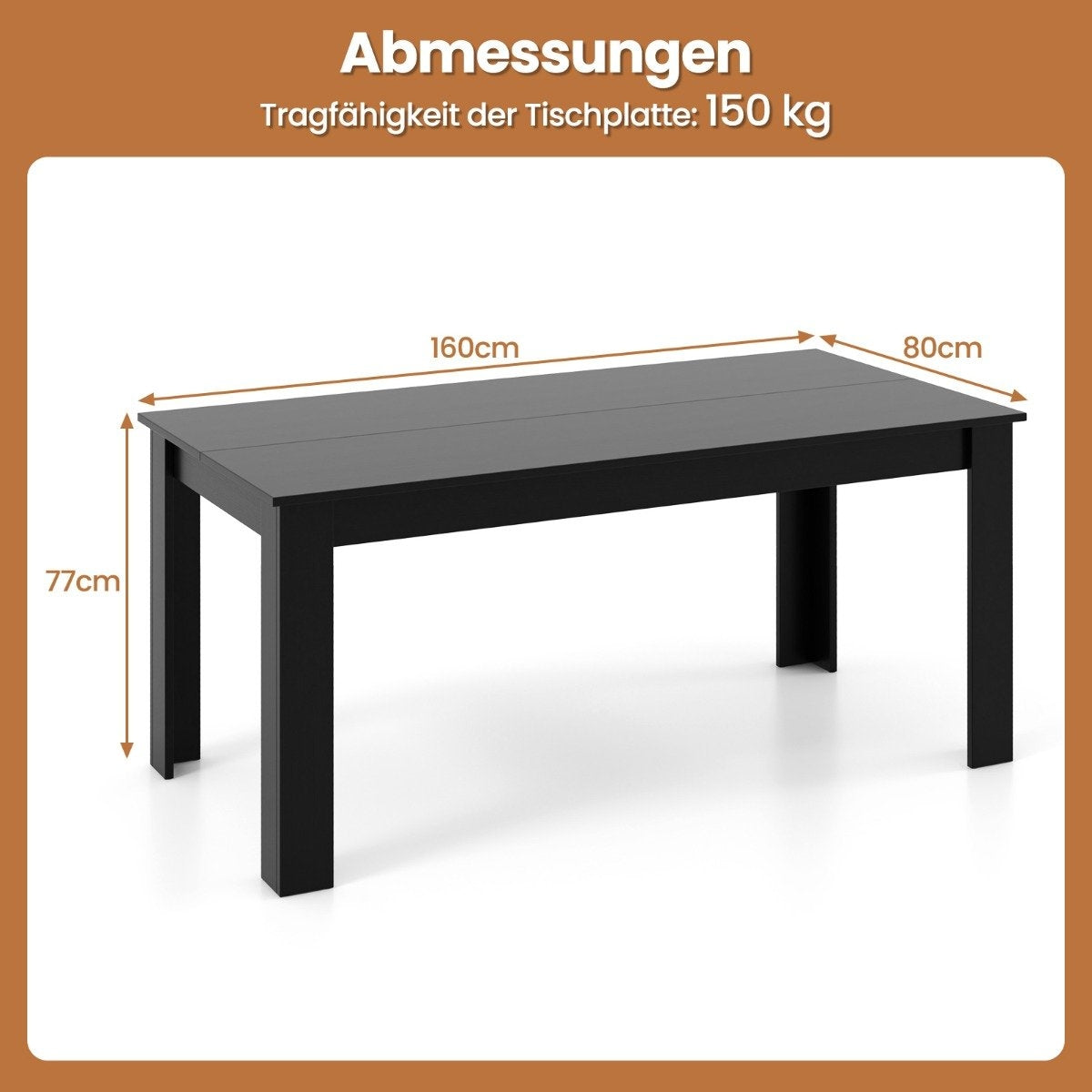 160 cm long extendable dining table, modern kitchen table with space for up to 8 people
