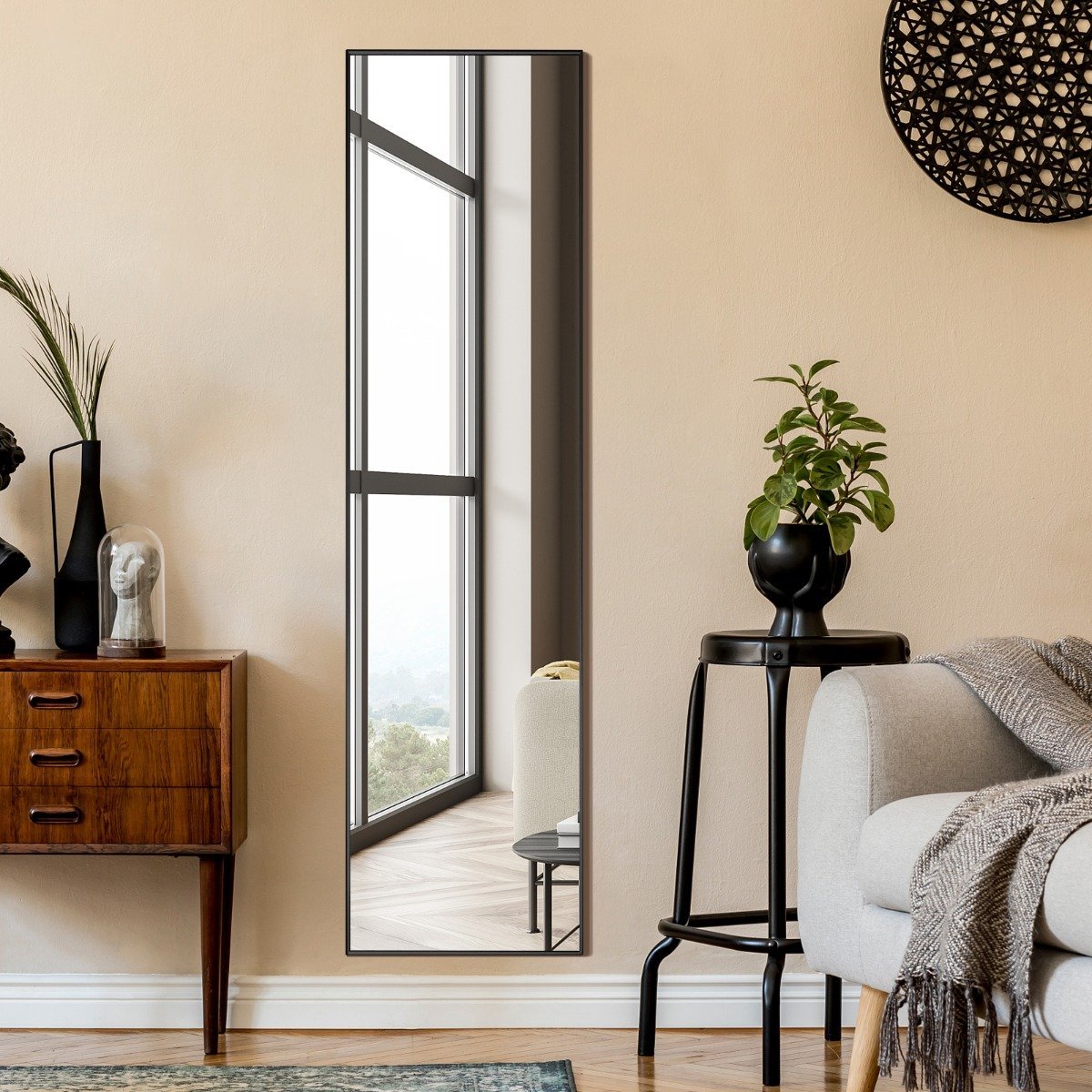 160 x 40 cm full-length mirror 2 in 1 standing mirror & wall mirror made of shatterproof glass black