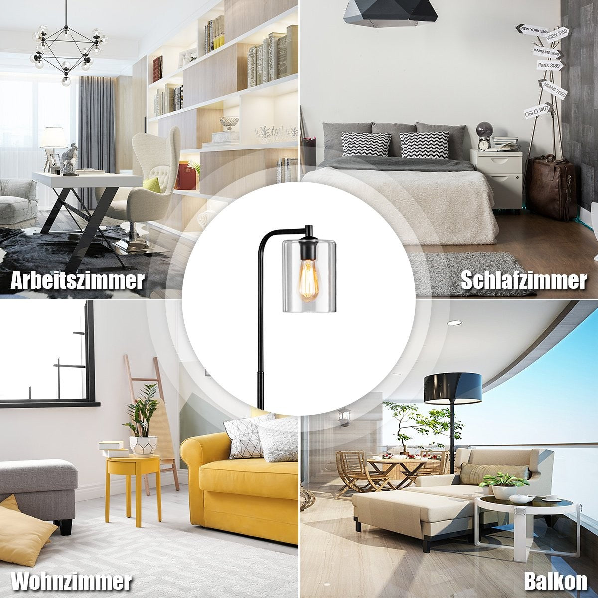 168cm Modern Floor Lamp with Foot Switch & E27 Bulb Base & Black Glass Lampshade
