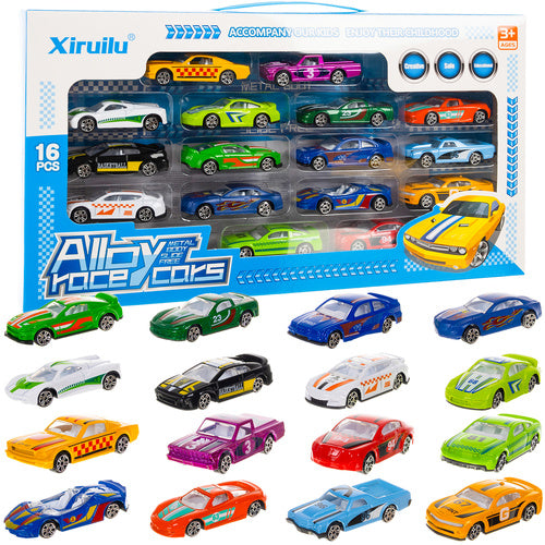 16-Piece Colorful Metal Spring Cars Set for Kids