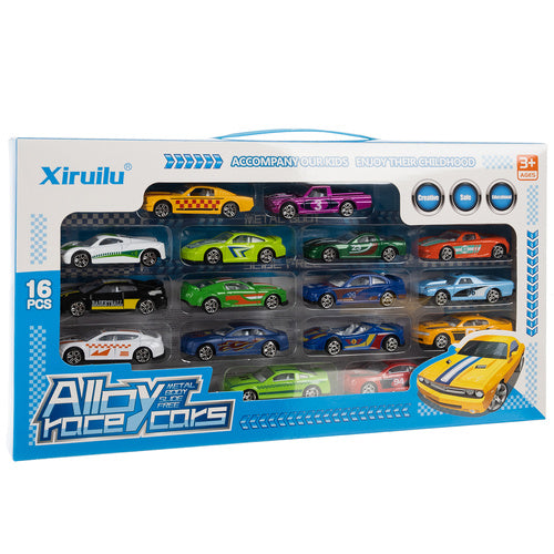 16-Piece Colorful Metal Spring Cars Set for Kids