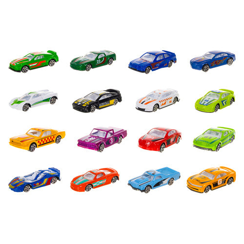 16-Piece Colorful Metal Spring Cars Set for Kids