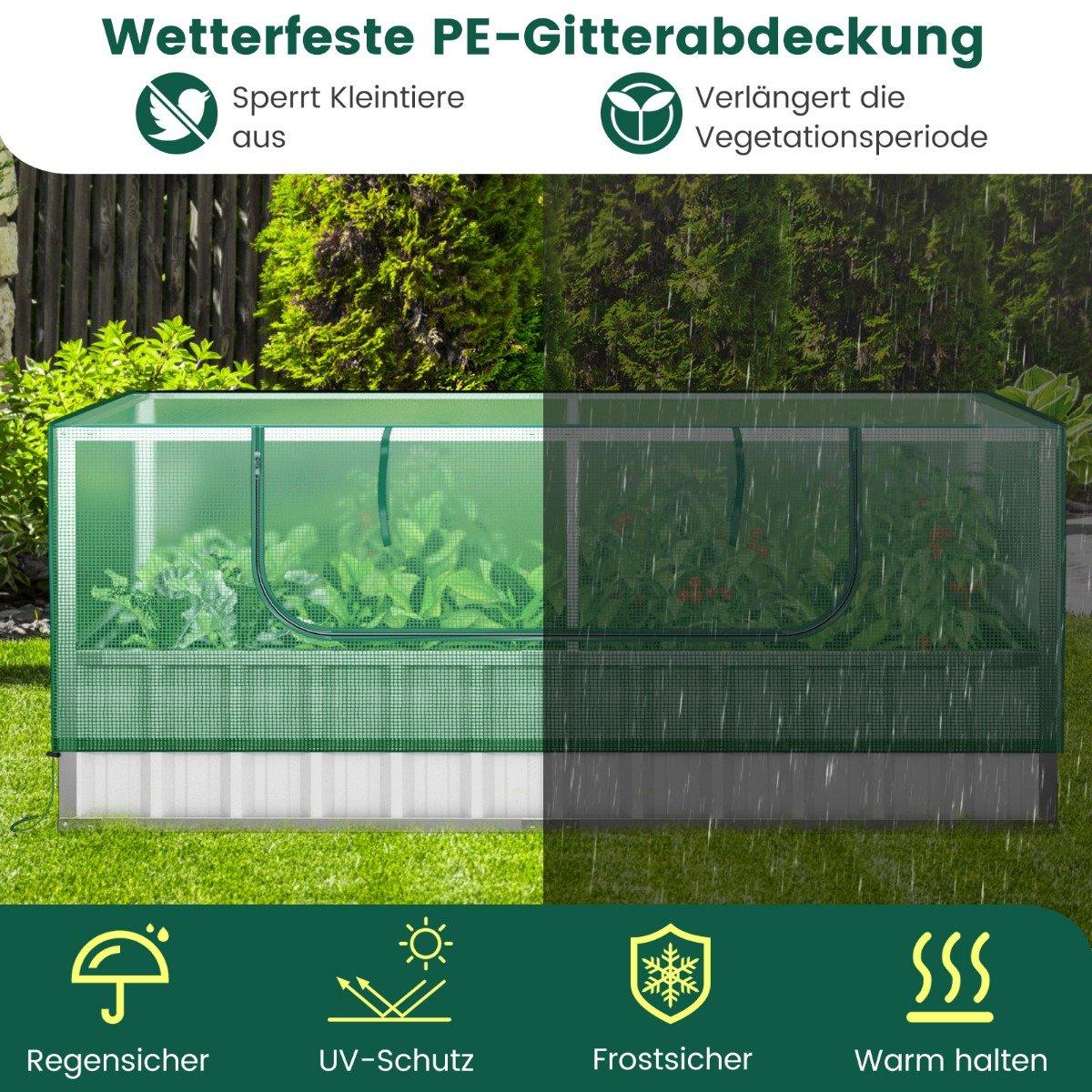 174 x 90 x 70 cm galvanized raised bed with greenhouse cover green and silver